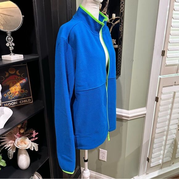 Lands’ End Full Zip Grid Fleece Jacket – Blue with Neon Green Trim, Size L - Picture 10 of 12